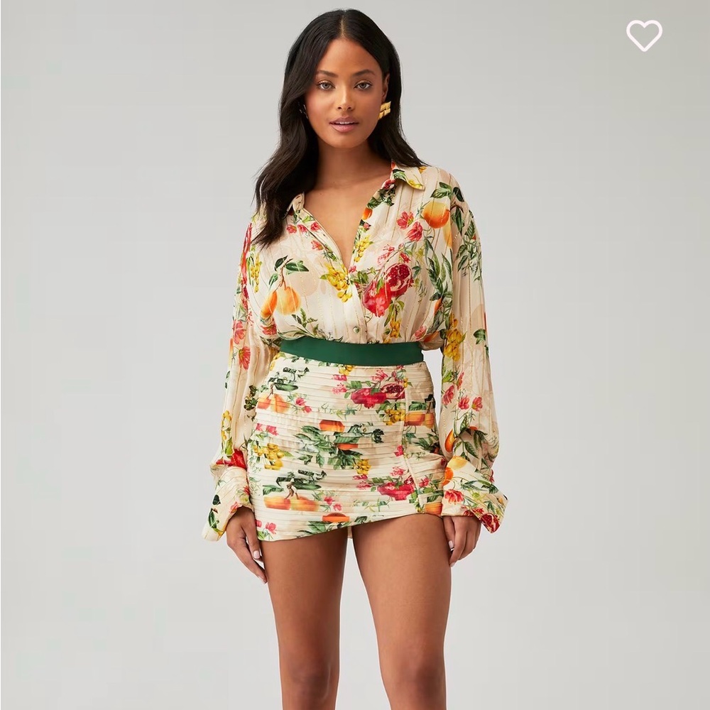 Rococo Sand Green-Trimmed Cream Floral Skirt